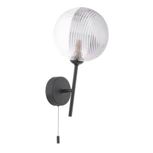 Cohen Wall Light Matt Black With Smoked/Clear Ribbed Glass