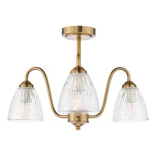 Glynis 3 Light Semi-Flush Antique Bronze and Ribbed Glass