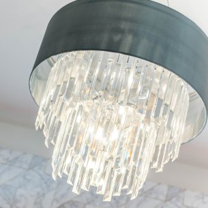 Halle 6 Light Pendant Grey Shade & Crystal