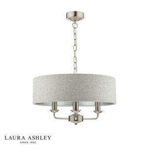 Laura Ashley Sorrento 3 Light Shadelier Satin Nickel With Natural Shade