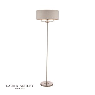 Laura Ashley Sorrento 3 Light Floor Lamp Satin Nickel With Natural Shade