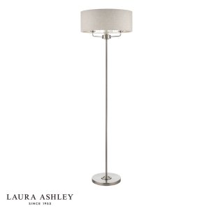 Laura Ashley Sorrento 3 Light Floor Lamp Satin Nickel and Natural With Shade