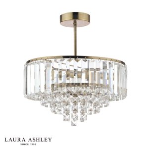 Laura Ashley Vienna 3 Light Semi-Flush Crystal and Antique Brass