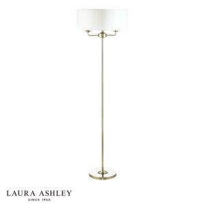 Laura Ashley Sorrento 3 Light Floor Lamp Antique Brass and Ivory With Shade