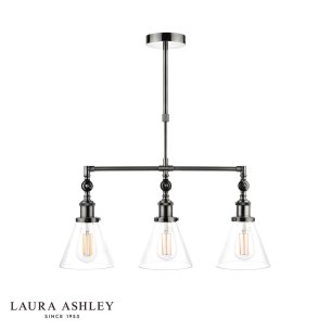 Laura Ashley Isaac 3 Light Bar Pendant Satin Nickel and Glass