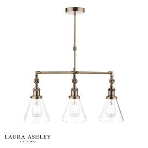 Laura Ashley Isaac 3 Light Bar Pendant Antique Brass and Glass