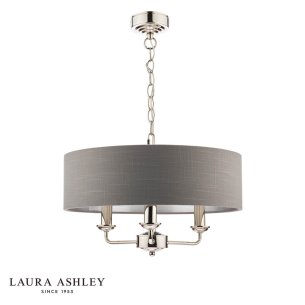 Laura Ashley Sorrento 3 Light Shadelier Polished Nickel and Grey With Shade