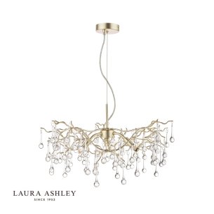 Laura Ashley Willow 3 Light Pendant Satin Champagne and Crystal