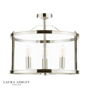 Laura Ashley Harrington 3 Light Semi-Flush Polished Nickel and Glass