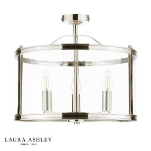 Laura Ashley Harrington 3 Light Semi-Flush Polished Nickel and Glass
