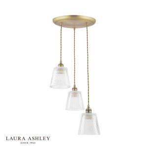 Laura Ashley Callaghan 3 Light Pendant Matt Antique Brass and Ribbed Glass