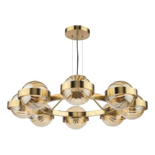 Ophira 8 Light Pendant Antique Gold and Amber Ribbed Glass