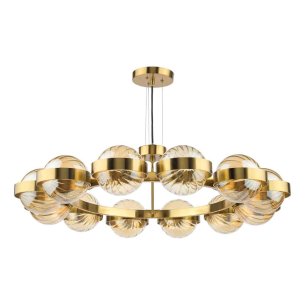 Ophira 12 Light Pendant Antique Gold and Amber Ribbed Glass