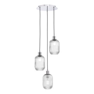 3 Light Cluster Pendant Polished Chrome and Ribbed Glass