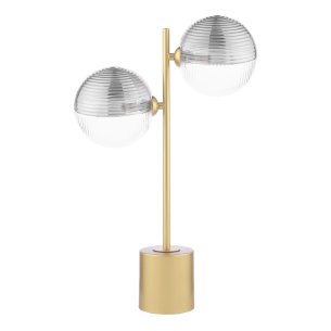 Spiral 2 Light Table Lamp Matt Gold With Smoked/Clear Ribbed Glass