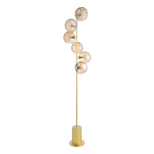 Spiral 6 Light Floor Lamp Matt Gold With Amber Dimpled Glass