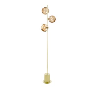 Spiral 3 Light Floor Lamp Matt Gold With Amber Dimpled Glass