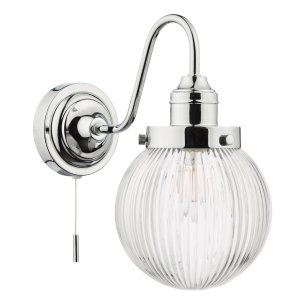 Tamara Bathroom Wall Light Polished Chrome Ribbed Glass IP44 