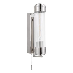 Tommaso Bathroom Wall Light Polished Nickel and Ribbed Glass IP44
