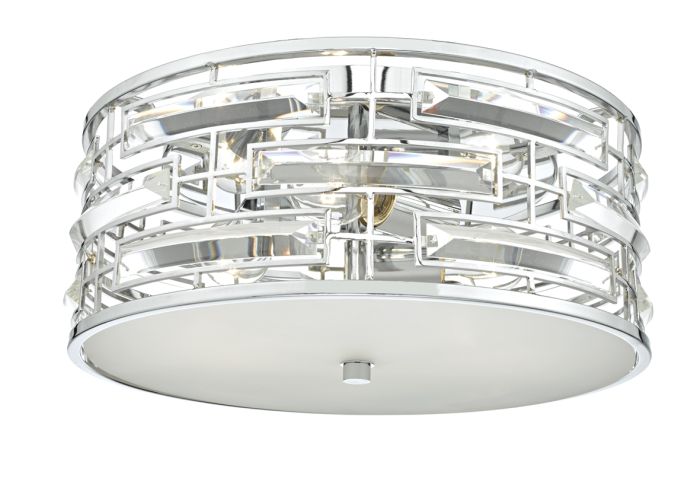 Seville 3 Light Flush Polished Chrome Crystal With Diffuser