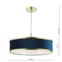 Alvaro 3 Light Pendant Brushed Brass and Blue With Shade