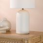 Bayonne Table Lamp White Ceramic and Antique Brass With Linen Drum Shade