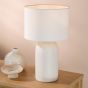 Bayonne Table Lamp White Ceramic and Antique Brass With Linen Drum Shade