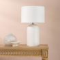Bayonne Table Lamp White Ceramic and Antique Brass With Linen Drum Shade