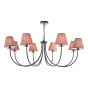 Becca 8 Light Armed Pendant Matt Black With Red Leaf Print Pleated Shade