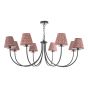 Becca 8 Light Armed Pendant Matt Black With Red Leaf Print Pleated Shade