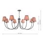 Becca 8 Light Armed Pendant Matt Black With Red Leaf Print Pleated Shade