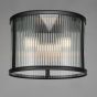 Bianka 3 Light Flush Matt Black and Ribbed Glass