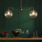 Caliro 2 Light Bar Pendant Antique Bronze with Ribbed Globe Glasses