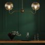Caliro 2 Light Bar Pendant Antique Bronze with Ribbed Globe Glasses