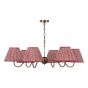 Caliro 6 Light Pendant Antique Bronze with Red Leaf Print Pleated Shades