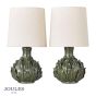 Joules Chatsworth Twin Pack Table Lamp Green Ceramic and Matt Antique Brass With Shade