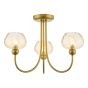 Cognac 3 Light Semi-Flush Satin Gold and Champagne Ribbed Glass