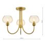 Cognac 3 Light Semi-Flush Satin Gold and Champagne Ribbed Glass