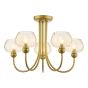 Cognac 5 Light Semi-Flush Satin Gold and Champagne Ribbed Glass