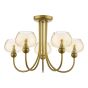 Cognac 5 Light Semi-Flush Satin Gold and Champagne Ribbed Glass
