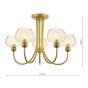 Cognac 5 Light Semi-Flush Satin Gold and Champagne Ribbed Glass