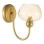 Cognac Wall Light Satin Gold and Champagne Ribbed Glass