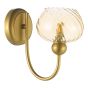Cognac Wall Light Satin Gold and Champagne Ribbed Glass