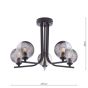 Cradle 5 Light Semi Flush Matt Black With Smoked/Clear Ribbed Glass