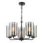 Daylin 5 Light Pendant Satin Black and Smoked Ribbed Glass