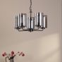 Daylin 5 Light Pendant Satin Black and Smoked Ribbed Glass