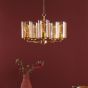 Daylin 5 Light Pendant Satin Gold and Amber Ribbed Glass