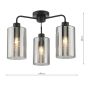 Daylin 3 Light Semi-Flush Satin Black and Smoked Ribbed Glass