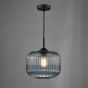 Demarius Pendant Matt Black and Blue Ribbed Glass