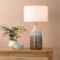 Desirus Table Lamp Blue Ceramic and Antique Brass With Ivory Drum Shade